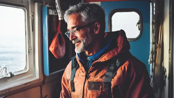 Un oso polar intenta llamar la atención de un barco pesquero. Cuando la tripulación se da cuenta del motivo, bajan un barco de rescate
