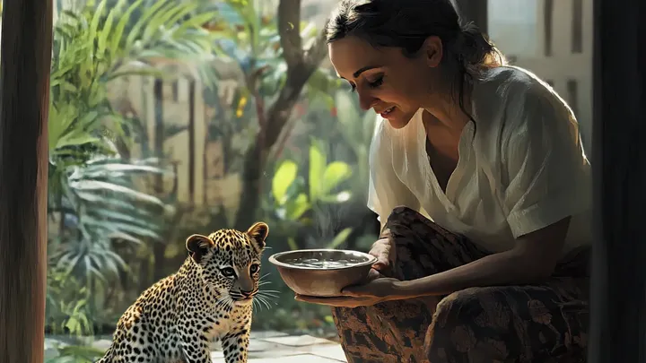 Un leopardo orfano bussava alla sua porta ogni mattina. Un giorno finalmente lo lasciò entrare