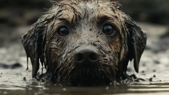 Cane bloccato in una pozza di fango. Il soccorritore resta sbalordito quando vede cosa si nasconde sotto il cane