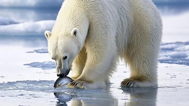 Er dachte, er sei allein auf dem Eis - bis ein riesiger Eisbär auftauchte