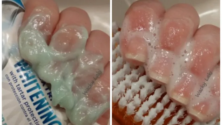 Ella pone pasta de dientes en sus uñas y el resultado es increíble