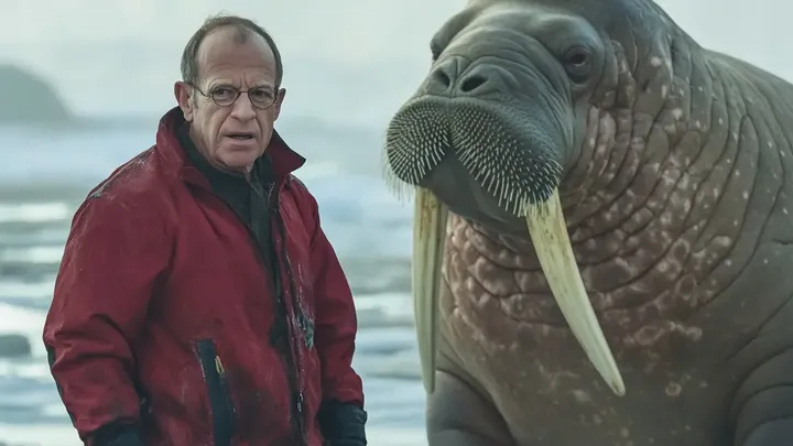Pensaba que estaba solo en el hielo hasta que apareció una morsa gigante