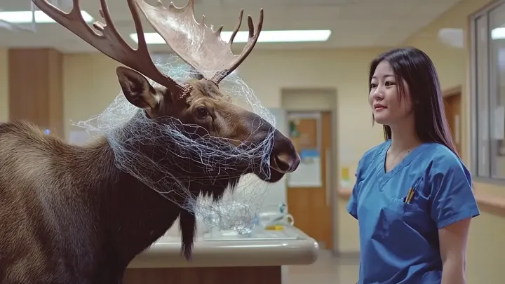 Moose Breaks Into Hospital—Nurse Brought to Tears by What She Sees on its Antlers.
