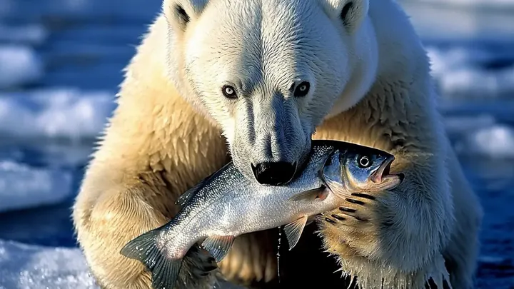 Er dachte, er sei allein auf dem Eis - bis ein riesiger Eisbär auftauchte