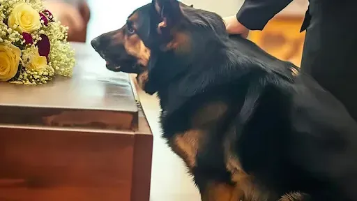 El perro ex policía sigue ladrando al ataúd de su antiguo dueño, revelando el secreto que trajo a su tumba