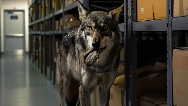 Wolf breekt in op basisschool - leraar in tranen door wat hij in zijn mond draagt