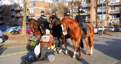 Wat een geweldige actie: politie te paard verrast Jopie het "suikerklontenvrouwtje"!