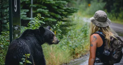 Woman Follows Bear into the Forest After It Unexpectedly Approaches Her at Bus Stop