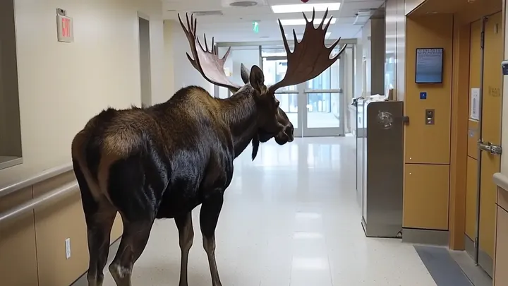 Moose Breaks Into Hospital—Nurse Brought to Tears by What She Sees on its Antlers.