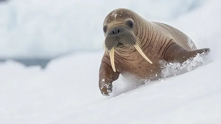 Pensaba que estaba solo en el hielo hasta que apareció una morsa gigante