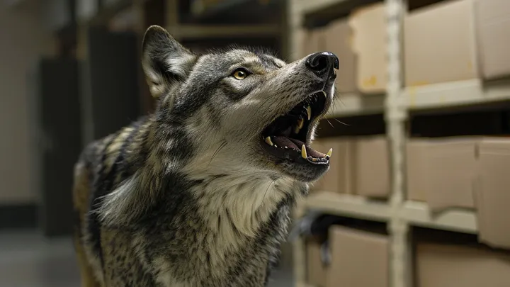 Wolf breekt in op basisschool - leraar in tranen door wat hij in zijn mond draagt