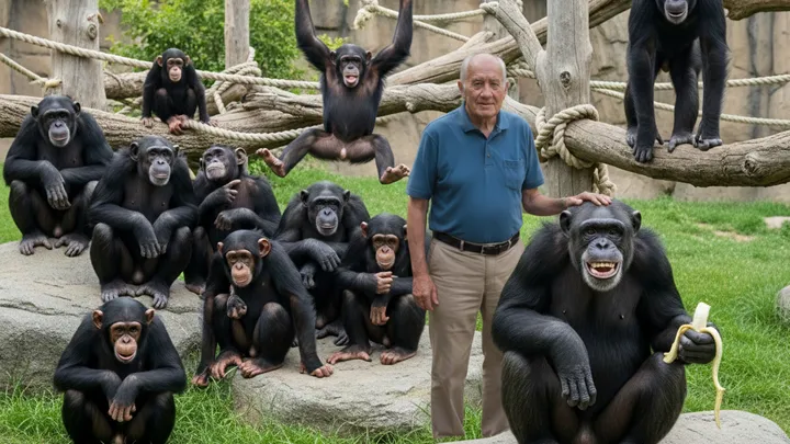 Vovô escorrega para dentro do recinto dos chimpanzés - o que os tratadores do zoológico testemunham em seguida é impressionante!