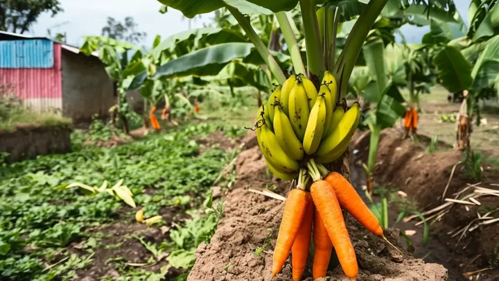 Het onmogelijke oogsten: Wortels en bananen uit een plant!