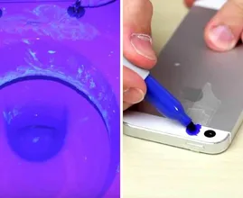 Video: er klebt Tesa auf seine Handykamera und malt sie blau-lila an. Jetzt kann er Bakterien und Keime sehen!