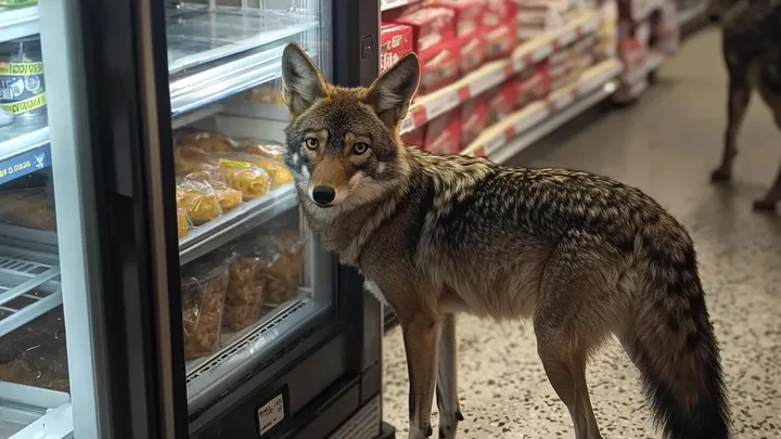 Coyote Hides Something in Supermarket Fridge – Officer Stunned by What It Was Trying to Protect