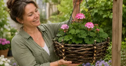 Esta jardinera utiliza palos en lugar de comprar cestas colgantes: su alternativa DIY no le costó casi nada