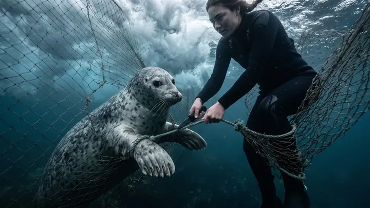 Uma foca subiu para o barco dela e recusou-se a sair — quando ela percebeu o motivo, ficou com o coração partido.
