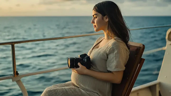 Homem fotografa sua esposa grávida a bordo de um iate - então ele vê algo irreal ao fundo.