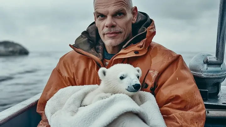 Urso polar tenta chamar a atenção de um navio de pesca. Quando a tripulação percebe o motivo, eles baixam um navio de resgate