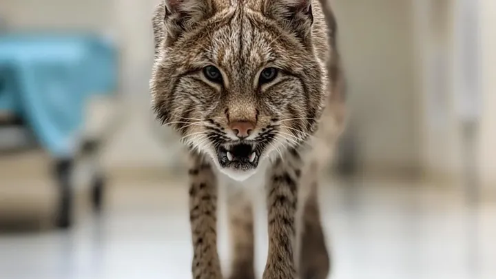 Bobcat włamuje się do szpitala - pielęgniarka doprowadzona do łez przez to, co niesie w pysku