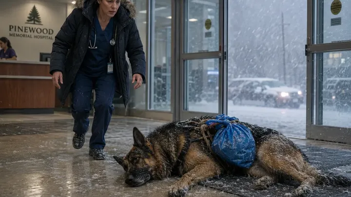 Un pastore tedesco è svenuto in un ospedale pediatrico mentre stringeva in mano un sacchetto di plastica. Quando l’infermiera l’ha aperto, ha chiamato immediatamente il 911!