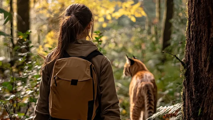 Dziki Bobcat zbliża się do kobiety, a ona postanawia za nim podążyć