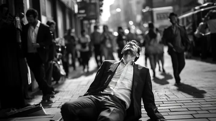 ¿Alguien puede ayudar? Un hombre herido se desploma en una calle atestada de gente