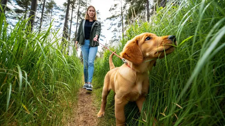 子犬が背の高い草むらに消える – その横から這い出てきたものが飼い主を凍り付かせる