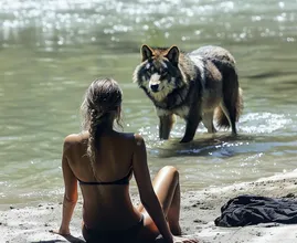 Woman Follows Wolf into the Sea After It Approaches Her on the Beach