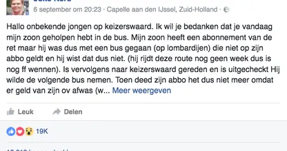 Moeder bedankt held in de bus: "Al ken ik je niet: ik weet dat jij een heel goed mens bent." Deel mee svp!