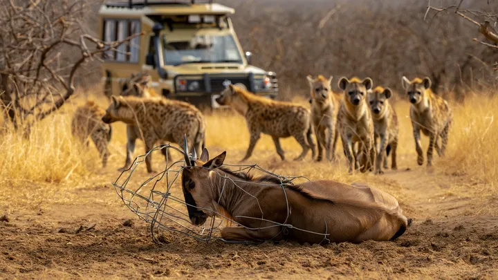 Safari Jeep Surrounded by Hyenas – But What the Driver Does Next Stuns Them All!