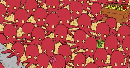 Suchbild: entdeckst du den Fisch zwischen den Tintenfischen?