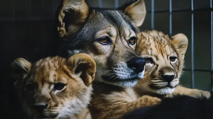 Um cão cria três filhotes de leão - anos depois, o tratador do zoológico começa a chorar quando o leão faz o inesperado