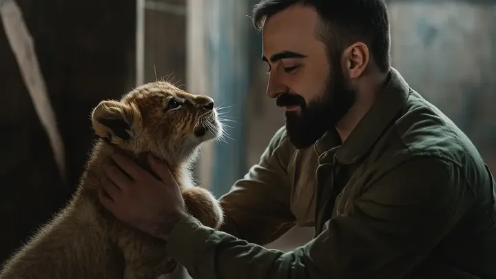 Um cão cria três filhotes de leão - anos depois, o tratador do zoológico começa a chorar quando o leão faz o inesperado