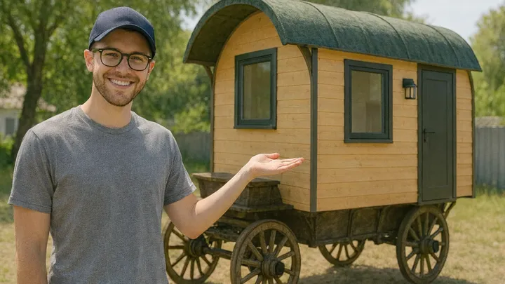 Man Resides in a Horse Carriage Tiny House on Village Edge