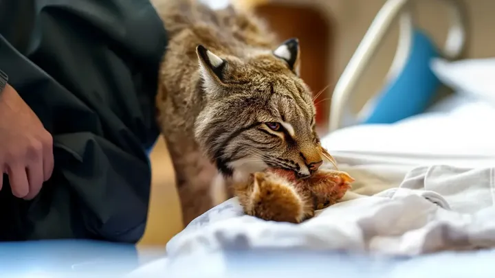 Bobcat invade hospital - enfermeira fica em lágrimas com o que ele carrega na boca